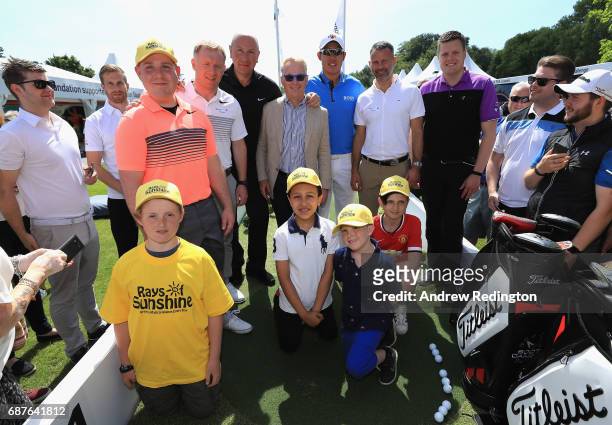 Paul Scholes, Ryan Giggs, Keith Pelley, Golfer Byeong Hun An and Dignatries pose for photos for the launch of the Totally Mega Putt Challange during...