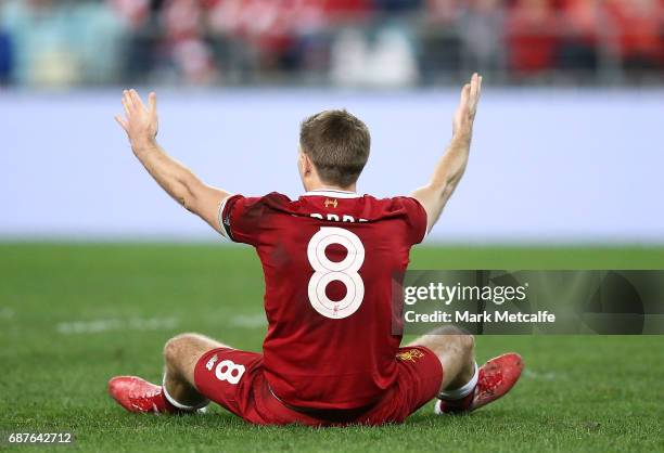 Steven Gerrard of Liverpool appeals for a penalty during the International Friendly match between Sydney FC and Liverpool FC at ANZ Stadium on May...