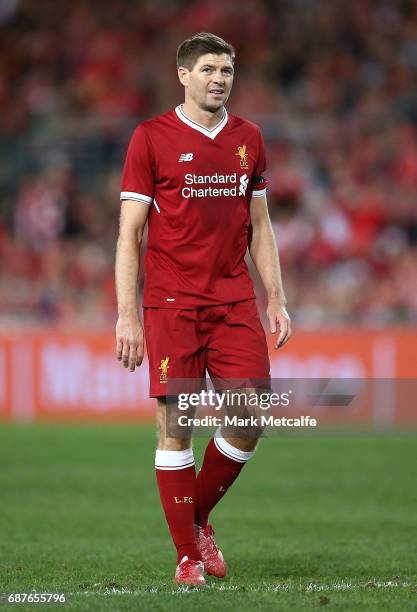 Steven Gerrard of Liverpool looks on during the International Friendly match between Sydney FC and Liverpool FC at ANZ Stadium on May 24, 2017 in...