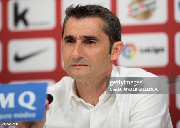 Athletic Bilbao's Spanish coach Ernesto Valverde looks on during a press conference held to announce that he was quitting the football club in Bilbao...