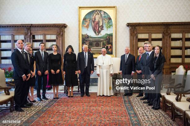 Pope Francis meets United States President Donald Trump, First Lady Melania Trump, Ivanka Trump, Jared Kushner and delegation at the Apostolic Palace...