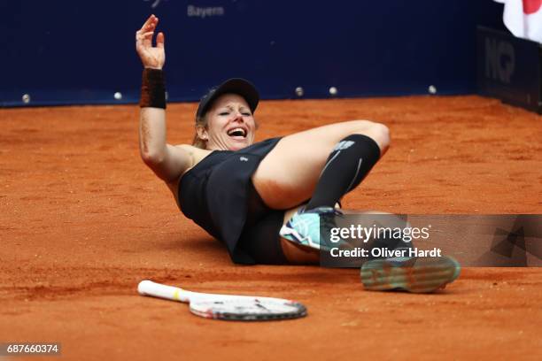 Laura Siegemund of Germany to injure in her match against Barbara Krejcikova of Czech Republic in the round of sixteen during the WTA Nuernberger...