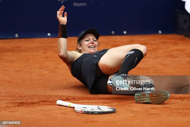 Laura Siegemund of Germany to injure in her match against Barbara Krejcikova of Czech Republic in the round of sixteen during the WTA Nuernberger...