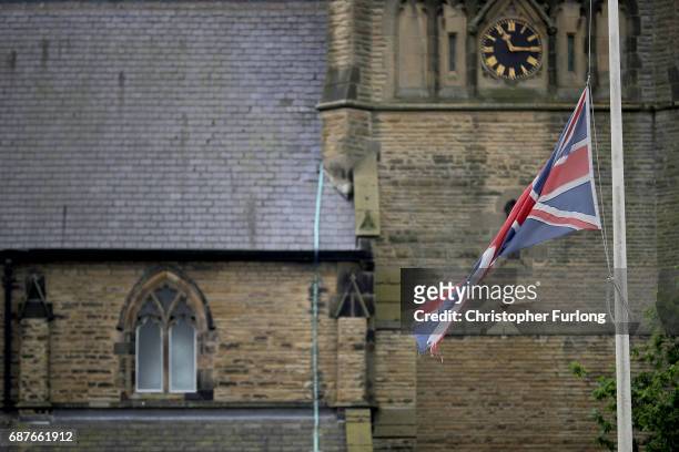 The Union flag flys at half mast in the centre of the Lancashire village of Tarleton, the home village of Georgina Callander and Saffie Rose Roussos...