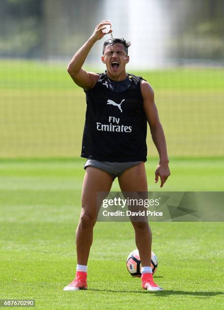 Alexis Sanchez of Arsenal during the Arsenal Training Session at London Colney on May 24, 2017 in St Albans, England.