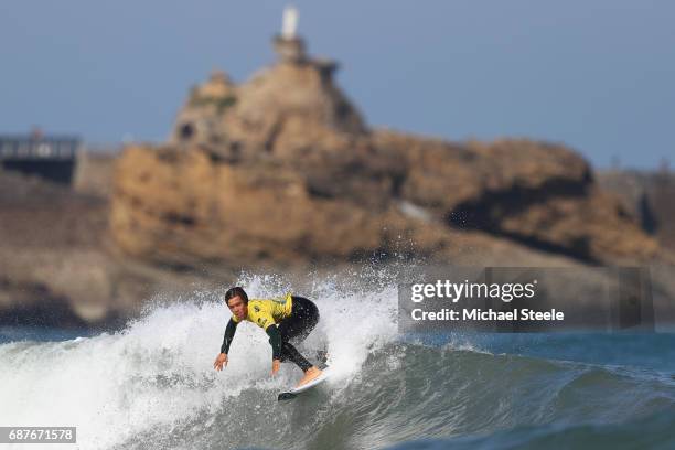 Jhony Corzo of Mexico competes in the Men's Repechage Round 1 during day five of the ISA World Surfing Games 2017 at Grande Plage on May 24, 2017 in...