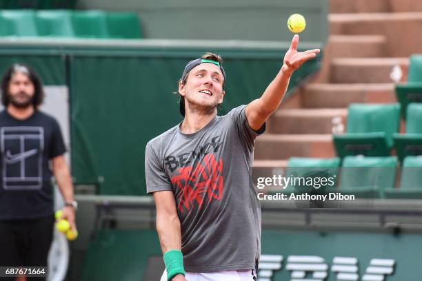 Lucas Pouille during qualifying match of the 2017 French Open at Roland Garros on May 24, 2017 in Paris, France.