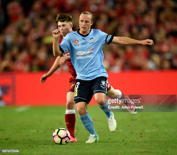 Ben Woodburn of Liverpool competes with Rhyan Grant of Sydney FC during the International Friendly match between Sydney FC and Liverpool FC at ANZ...