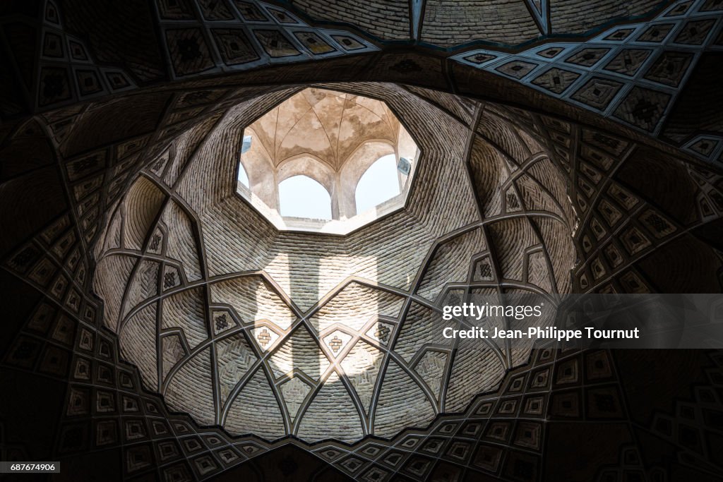Octogonal design of the ceiling of Qom's Bazaar in Iran