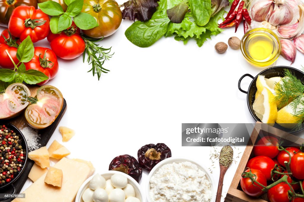Fresh ingredients for cooking and seasoning frame