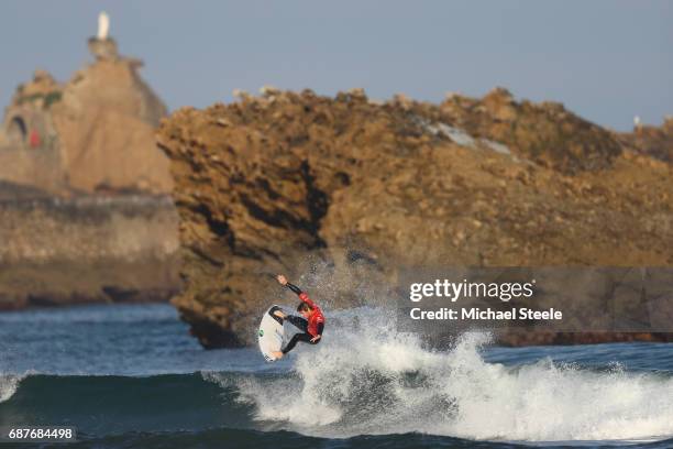 Felipe Suarez of Argentina competing in the Men's Repechage Round 1 during day five of the ISA World Surfing Games 2017 at Grande Plage on May 24,...