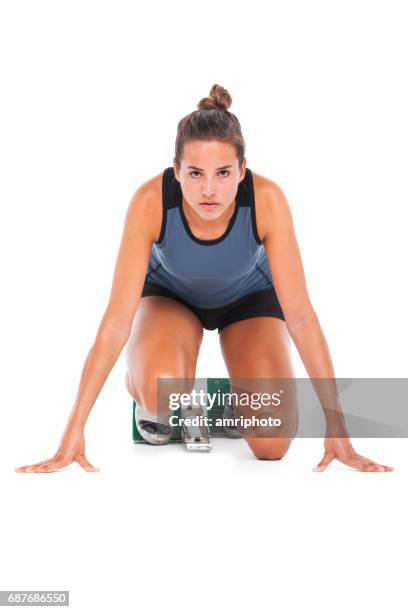 women in sport, sprinter start block white - track starting block stock pictures, royalty-free photos & images