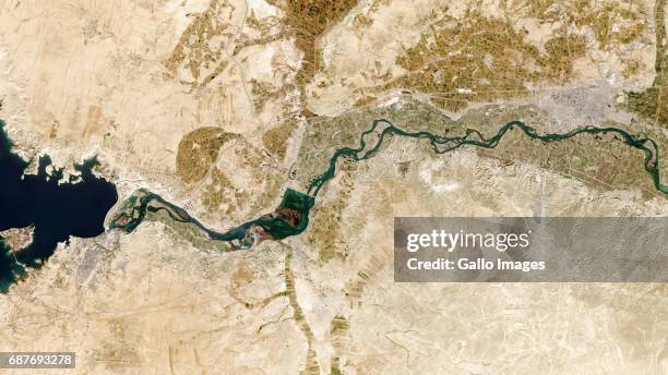 Tabqa town in the west with neighbouring Dam that flows into the Euphrates River towards Raqqa City to the East River on February 07, 2017.