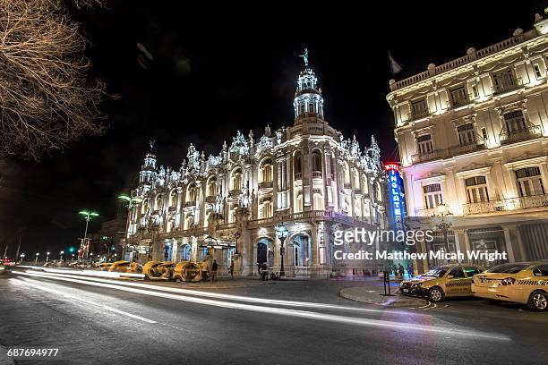 the gran teatro de la habana at night. - music hall center stock pictures, royalty-free photos & images