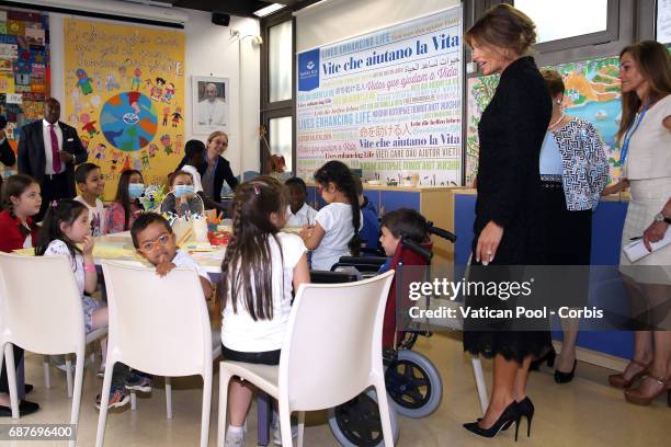 First Lady Melania Trump Visits the Paediatric Hospital Bambin Ges on May 24, 2017 Rome, Italy.