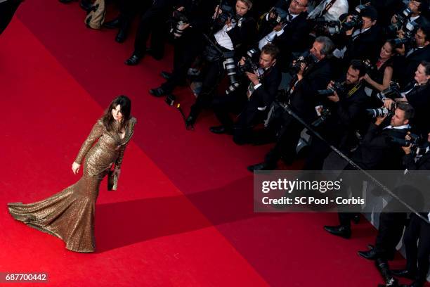 Mistress of Ceremony Monica Bellucci attends the 70th Anniversary of the 70th annual Cannes Film Festival at Palais des Festivals on May 23, 2017 in...