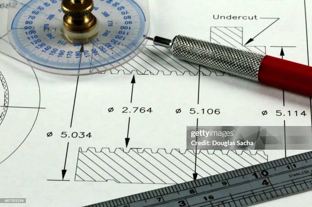 Full Frame Of Engineers Tools On A Blueprint Drawing High-Res Stock ...