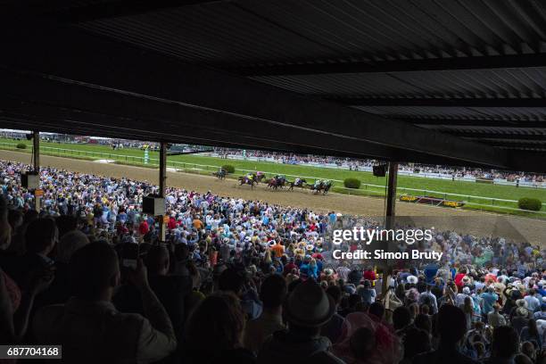 142nd Preakness Stakes: Julien Leparoux in action aboard Classic Empire , Javier Castellano in action aboard Cloud Computing and John Velazquez in...