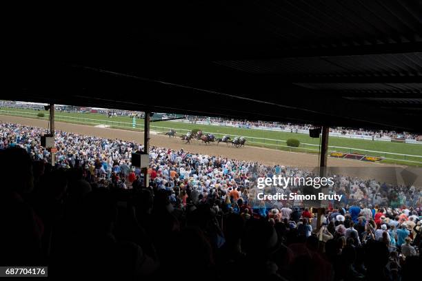 142nd Preakness Stakes: Julien Leparoux in action aboard Classic Empire , Javier Castellano in action aboard Cloud Computing and John Velazquez in...