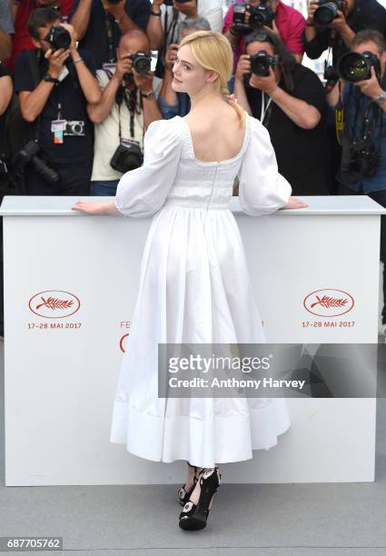 Elle Fanning attends the "The Beguiled" Photocall during the 70th annual Cannes Film Festival at Palais des Festivals on May 24, 2017 in Cannes,...