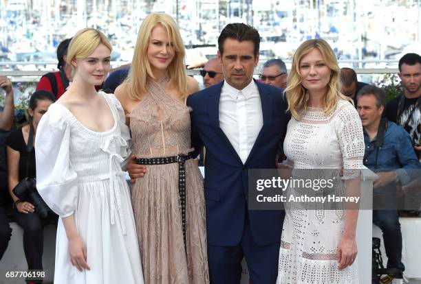 Elle Fanning, Nicole Kidman, Colin Farrell and Kirsten Dunst attend the "The Beguiled" Photocall during the 70th annual Cannes Film Festival at...