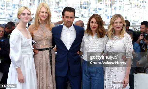 Elle Fanning, Nicole Kidman, Colin Farrell, Sofia Coppola and Kirsten Dunst attend the "The Beguiled" Photocall during the 70th annual Cannes Film...