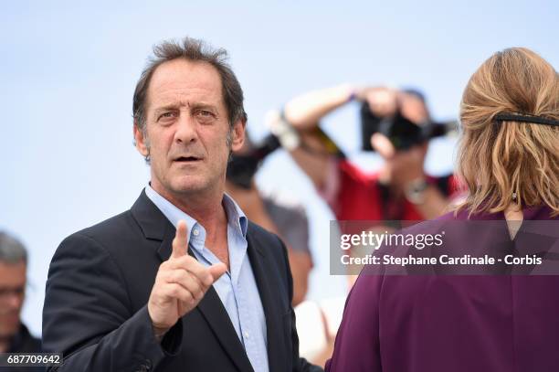 Severine Caneele and Vincent Lindon attend the "Rodin" photocall during the 70th annual Cannes Film Festival at Palais des Festivals on May 24, 2017...