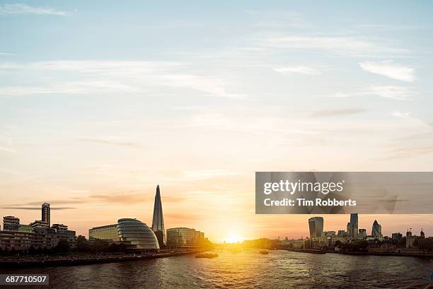 view of london at sunset - gherkin shard london stock pictures, royalty-free photos & images