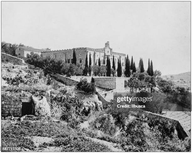 illustrazioni stock, clip art, cartoni animati e icone di tendenza di fotografie antiche di terra santa, egitto e medio oriente: orfanotrofio inglese, nazareth - casa famiglia