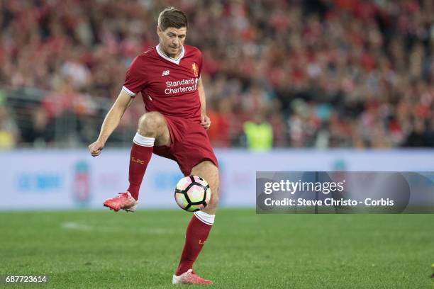 Steven Gerrard of Liverpool passes the ball during the International Friendly match between Sydney FC and Liverpool FC at ANZ Stadium on May 24, 2017...