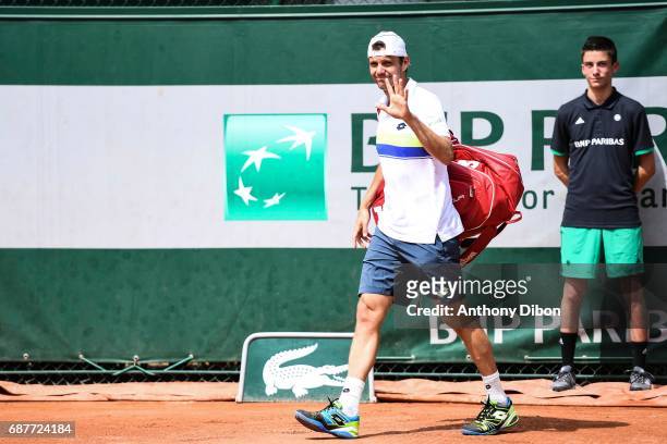 Paul Henri Mathieu of France during qualifying match of the 2017 French Open at Roland Garros on May 24, 2017 in Paris, France.