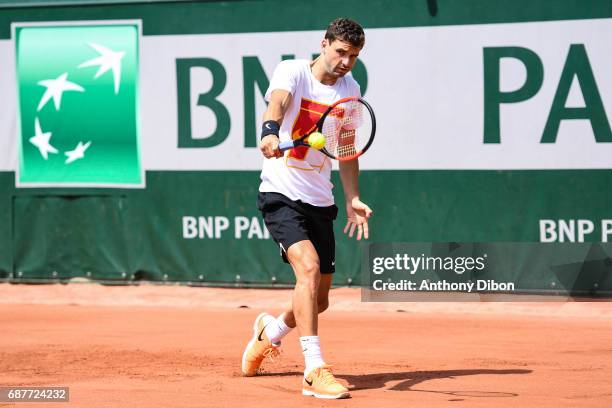 Grigor Dimitrov of Bulgaria during training session of the 2017 French Open at Roland Garros on May 24, 2017 in Paris, France.