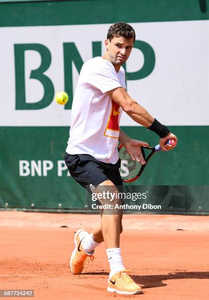 Grigor Dimitrov of Bulgaria during training session of the 2017 French Open at Roland Garros on May 24, 2017 in Paris, France.