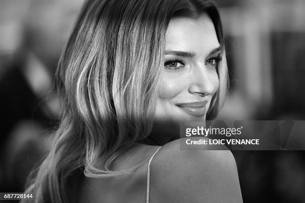 British model Lily Donaldson poses as she arrives on May 18, 2017 for the screening of the film 'Loveless' at the 70th edition of the Cannes Film...