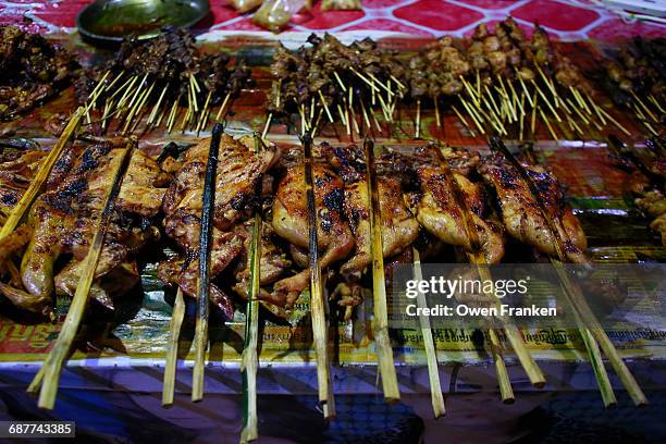 night streetfood, grilled meats, siem reap - cambodia food stock pictures, royalty-free photos & images