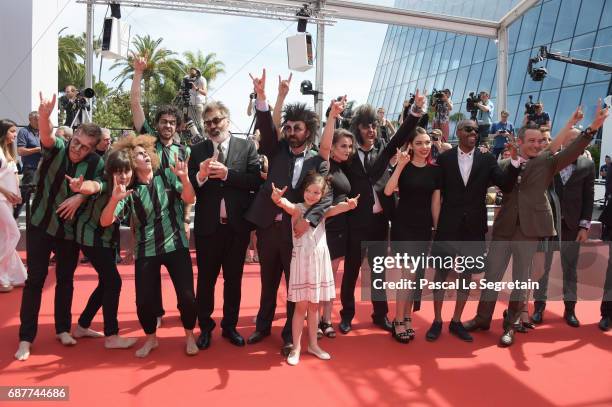 Alexis Ducord, Arthur De Pins, Mat Bastard, Esther Corvez-Beaudoin and Actors dressed as zombies attend the "Rodin" screening during the 70th annual...