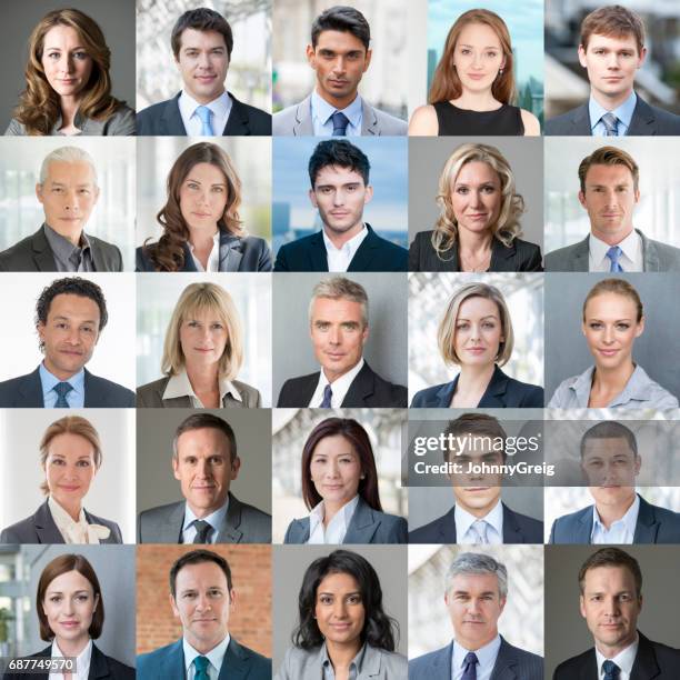 faces of business - confident colour image - headshot collage stock pictures, royalty-free photos & images