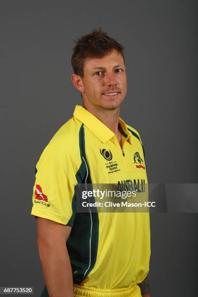 James Pattinson of Australia poses during a portrait session ahead of the ICC Champions Trophy at the Royal Garden Hotel on May 24, 2017 in London,...