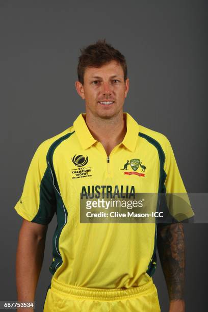 James Pattinson of Australia poses during a portrait session ahead of the ICC Champions Trophy at the Royal Garden Hotel on May 24, 2017 in London,...