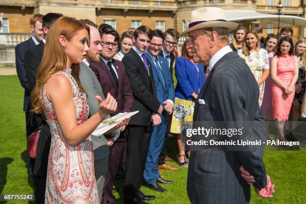 The Duke of Edinburgh meets Una Healy at the Duke of Edinburgh's Award gold award presentations, at Buckingham Palace, London.