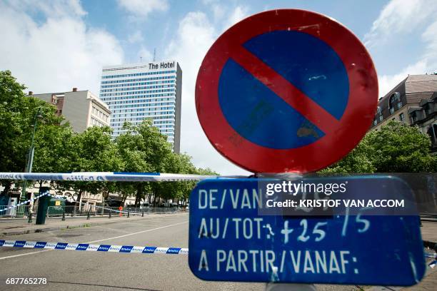 Main street is blocked in front of 'The Hotel' as part of the security operation ready for the arrival of the US president and other dignitaries in...