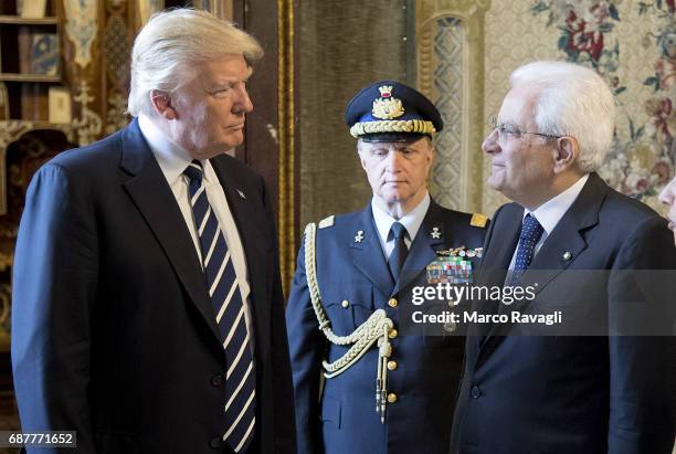 Donald Trump, President of the United States meets Sergio Mattarella, President of the Italian Republic, on May 24, 2017 in Rome, Italy. PHOTOGRAPH...