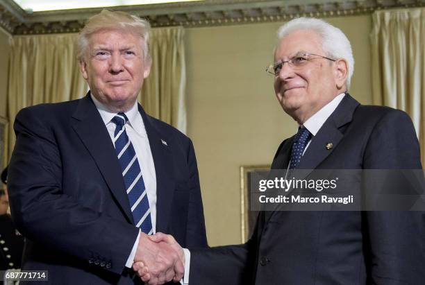 Donald Trump, President of the United States meets Sergio Mattarella, President of the Italian Republic, on May 24, 2017 in Rome, Italy. PHOTOGRAPH...