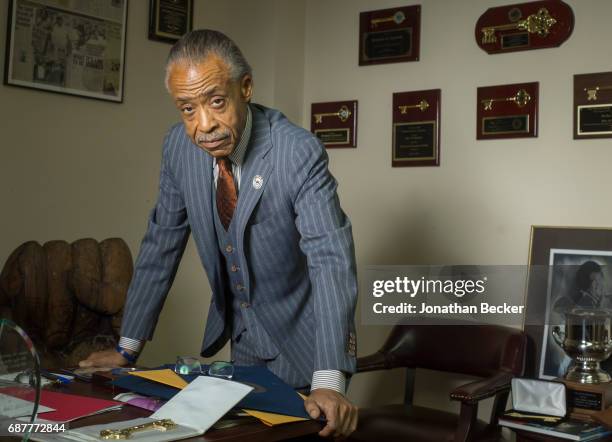 Reverend Al Sharpton is photographed for Vanity Fair Magazine on August 20, 2015 in his office at the National Action Network's House of Justice in...