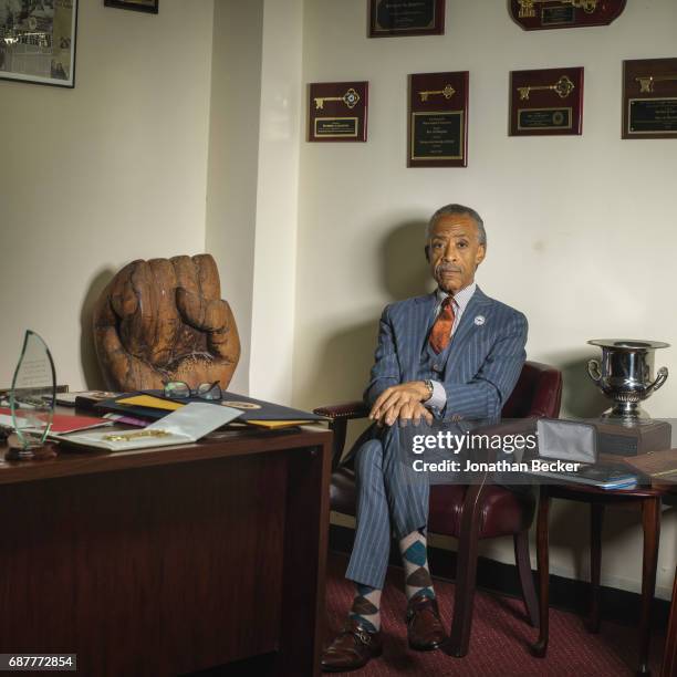 Reverend Al Sharpton is photographed for Vanity Fair Magazine on August 20, 2015 in his office at the National Action Network's House of Justice in...