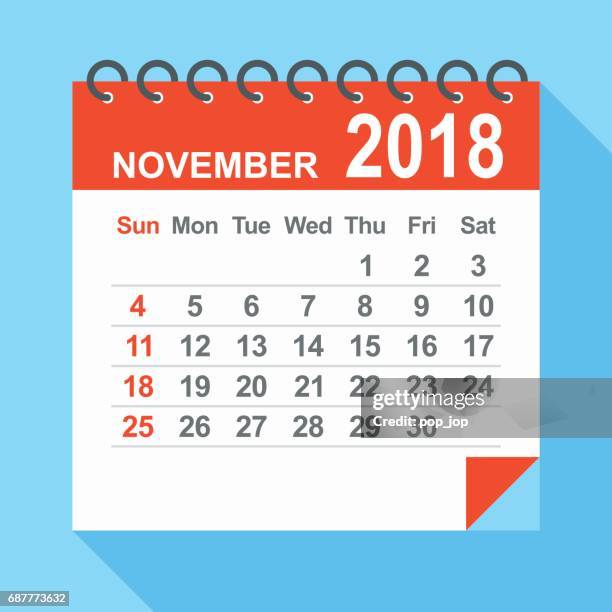 november 2018 - calendar - yellow post it notes stock illustrations