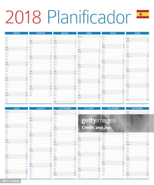 calendar planner 2018 - spanish version - galapagos stock illustrations