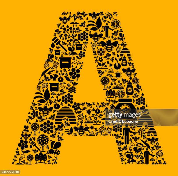 ilustraciones, imágenes clip art, dibujos animados e iconos de stock de letra a abeja y miel vector iconos fondo - letra a con flores vector a