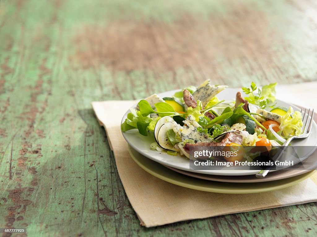 Purslane,duck and blue cheese salad