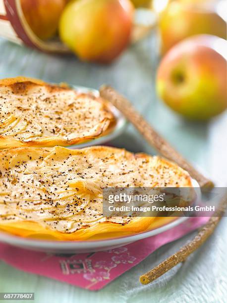 apple and cinnamon filo pastry tart - licorice flower stock pictures, royalty-free photos & images